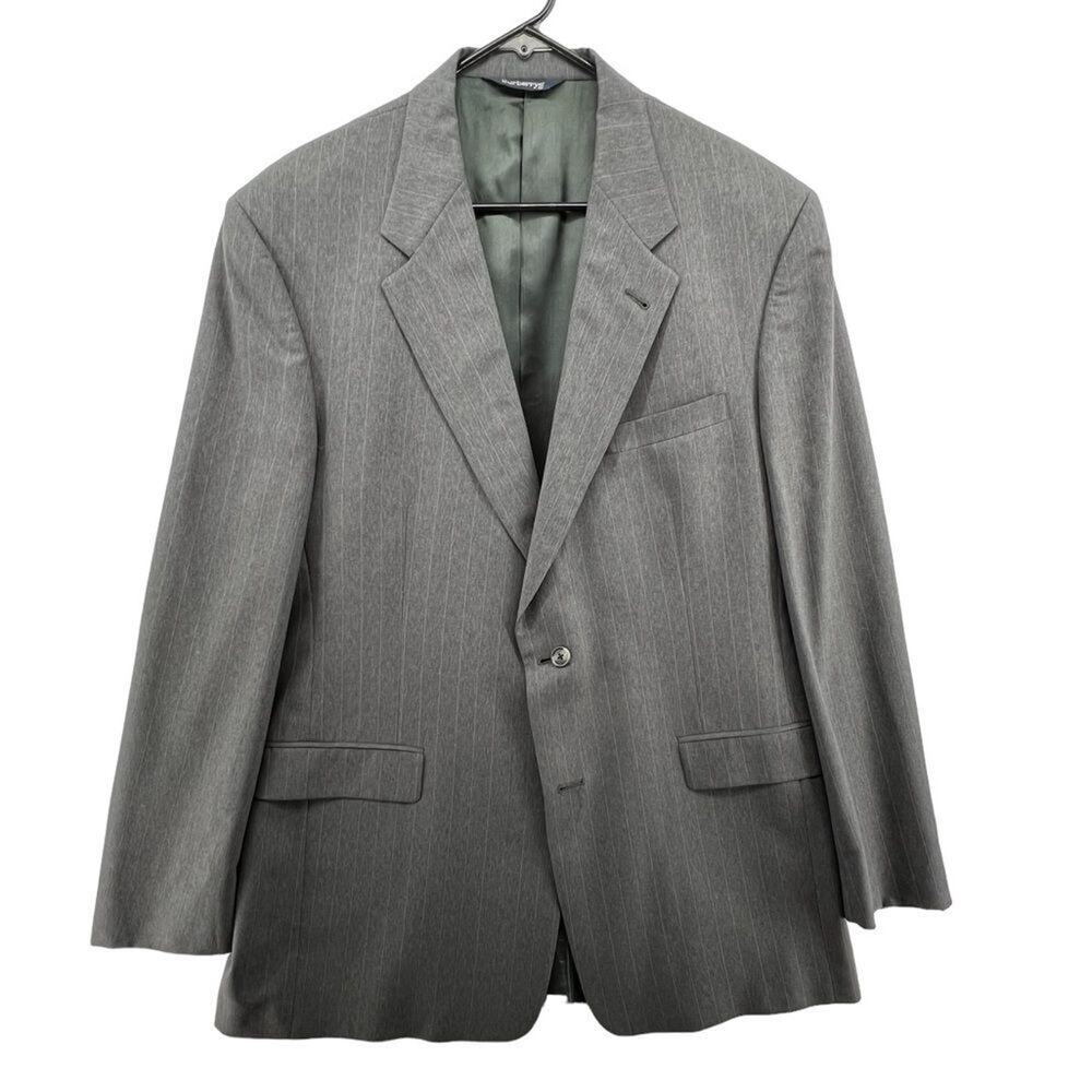 Burberrys Size 44L Gray Suit Jacket Sports Coat Vertical Stripes Two Button